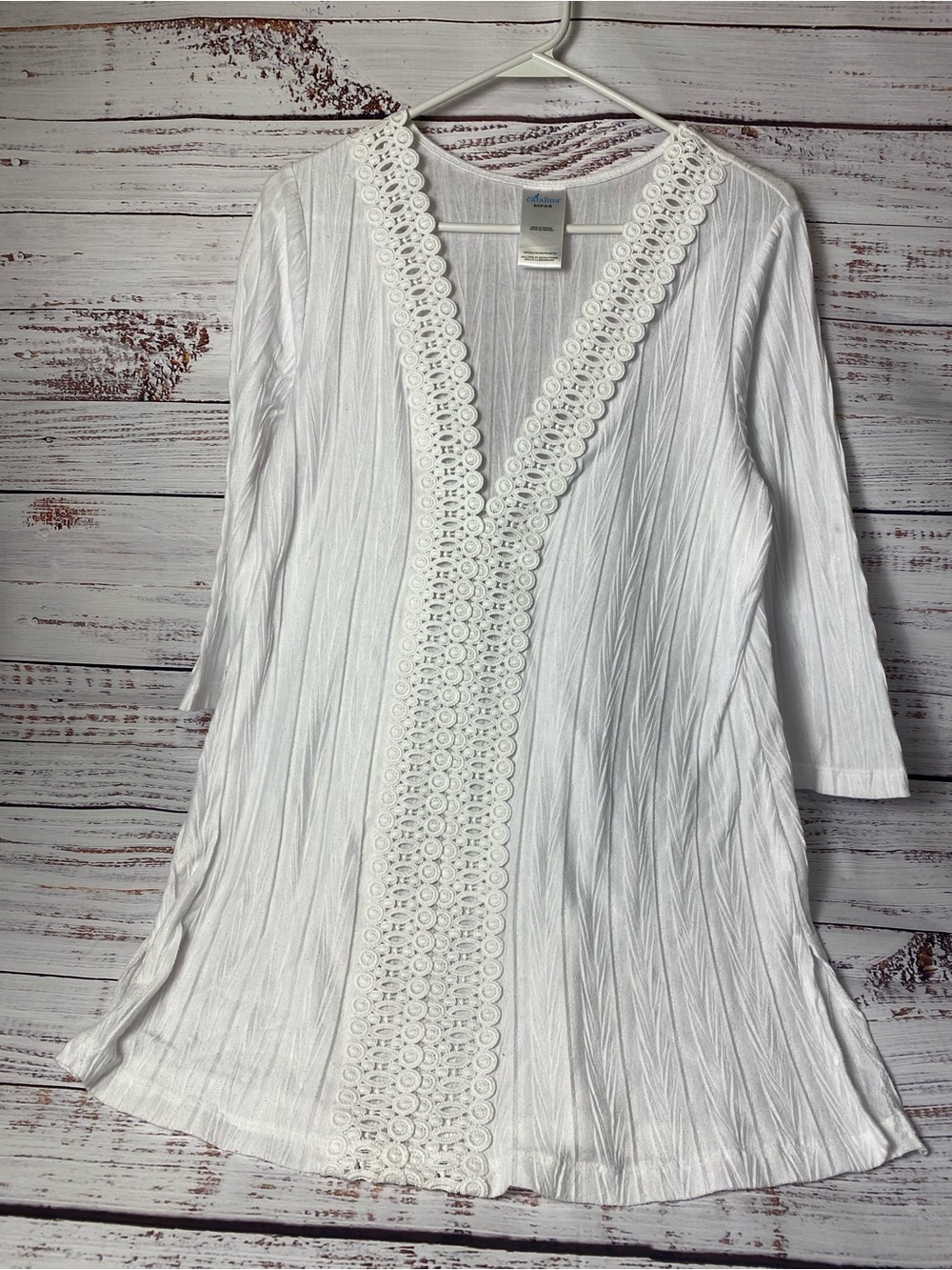 Catalina White Crochet-Trim V-Neck Tunic Sz-S